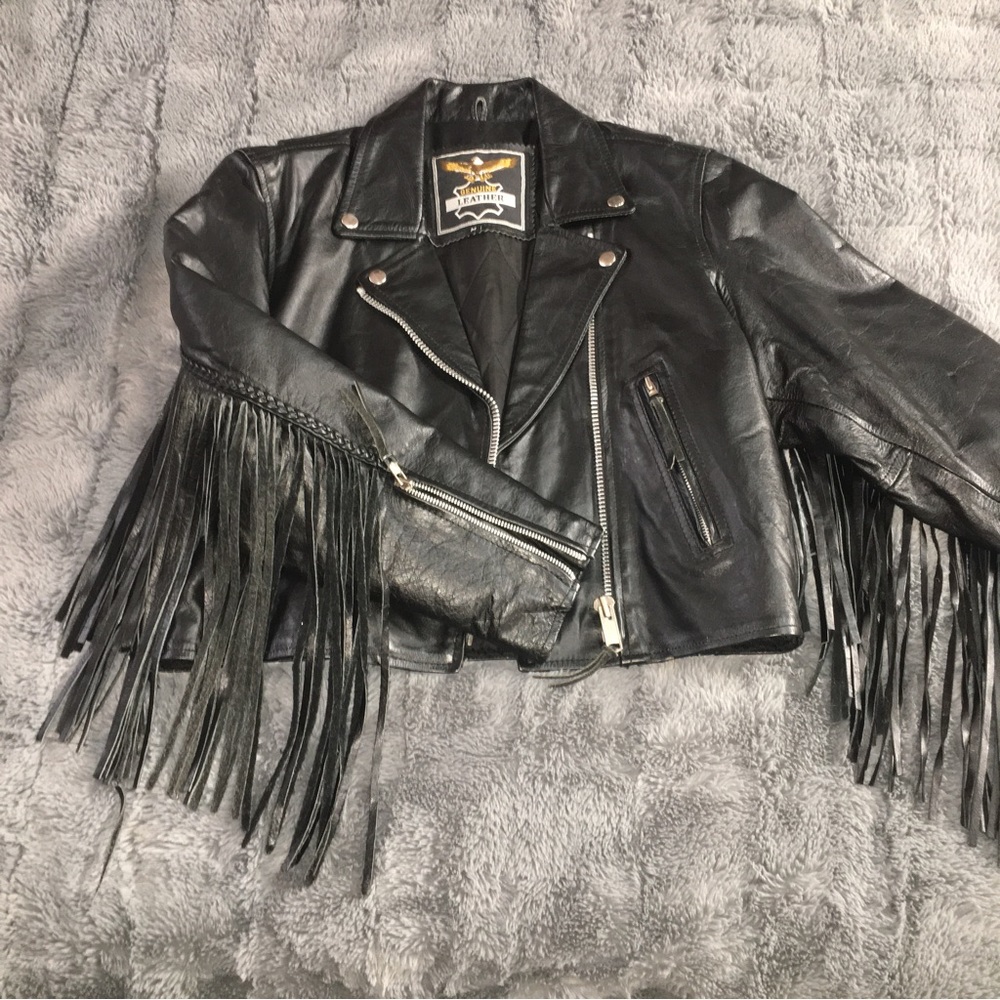 VINTAGE Genuine Leather Motorcycle Jacket Black Echtes Leder Womens Medium